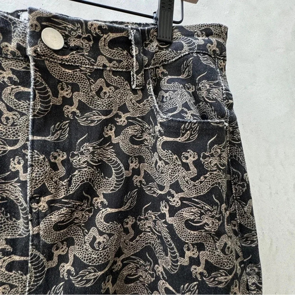 PRINCESS POLLY || Flare Dragon Print Wide Leg Jeans Sz 12 y2k - Picture 7 of 15